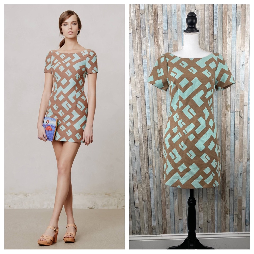 Anthropologie 2 Geo Print‎ Kaivara Shift Dress Mini